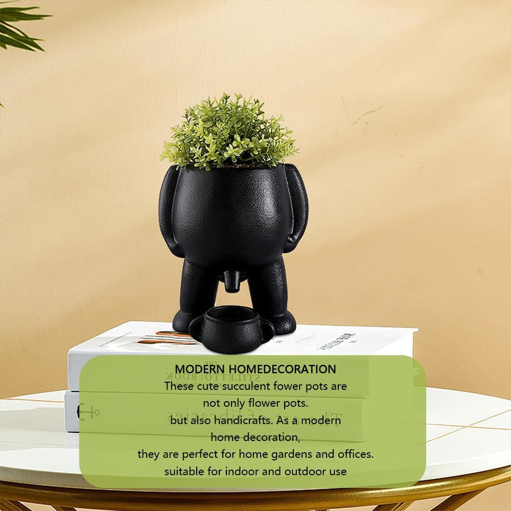 HYAVIA Funny Peeing Planter Pots &ndash; Unique Face Flower Pots for Indoor/Outdoor Decor, Cute Succulent Head Planter for Home Garden, Quirky Gift Idea for Plant Lovers, Black