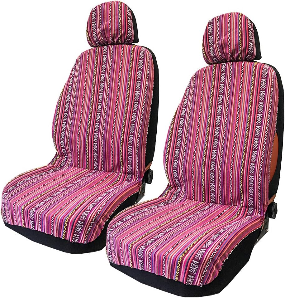 Car Seat Cover Baja Saddle Blanket 4PCS Front Striped Multicolor, Hippie Boho Seat Cover Universal Fit for Toyota, Honda, Nissan, Chevy, Rav4 Car Suvs Truck with Airbag Compatible