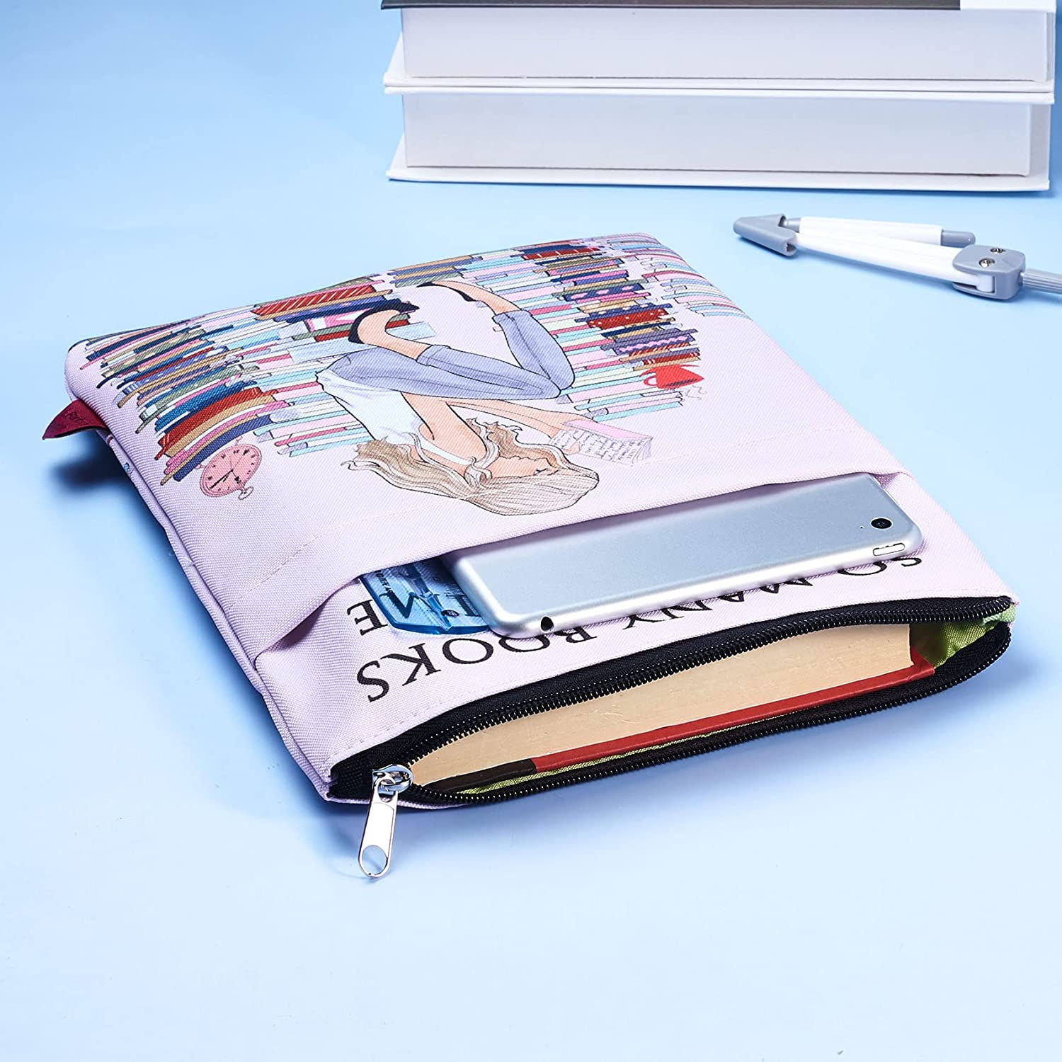 So Many Books so Little Time Book Sleeve with Zipper, Book Covers for Paperbacks, 11 X 8.5 Inch, Bookish Girl image number 5