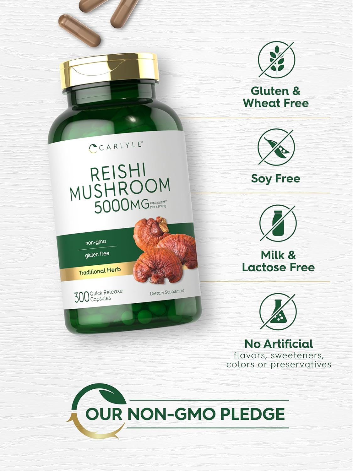 Reishi Mushroom Capsules 2500Mg | 300 Count | Non-Gmo, Gluten Free Reishi Mushroom Extract | by Carlyle image number 2
