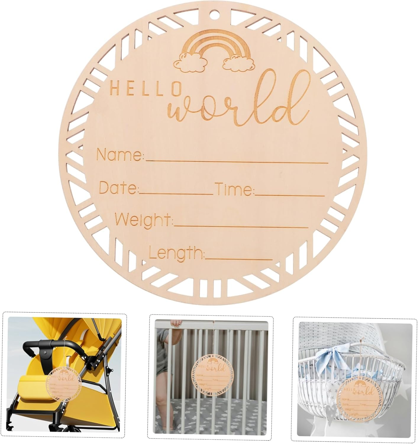 Generic Wooden Announcement Sign Smooth Polished round Nursery Decor Plaque Newborn Milestone Photo Prop for Birth Announcement and Growth Tracking Gift