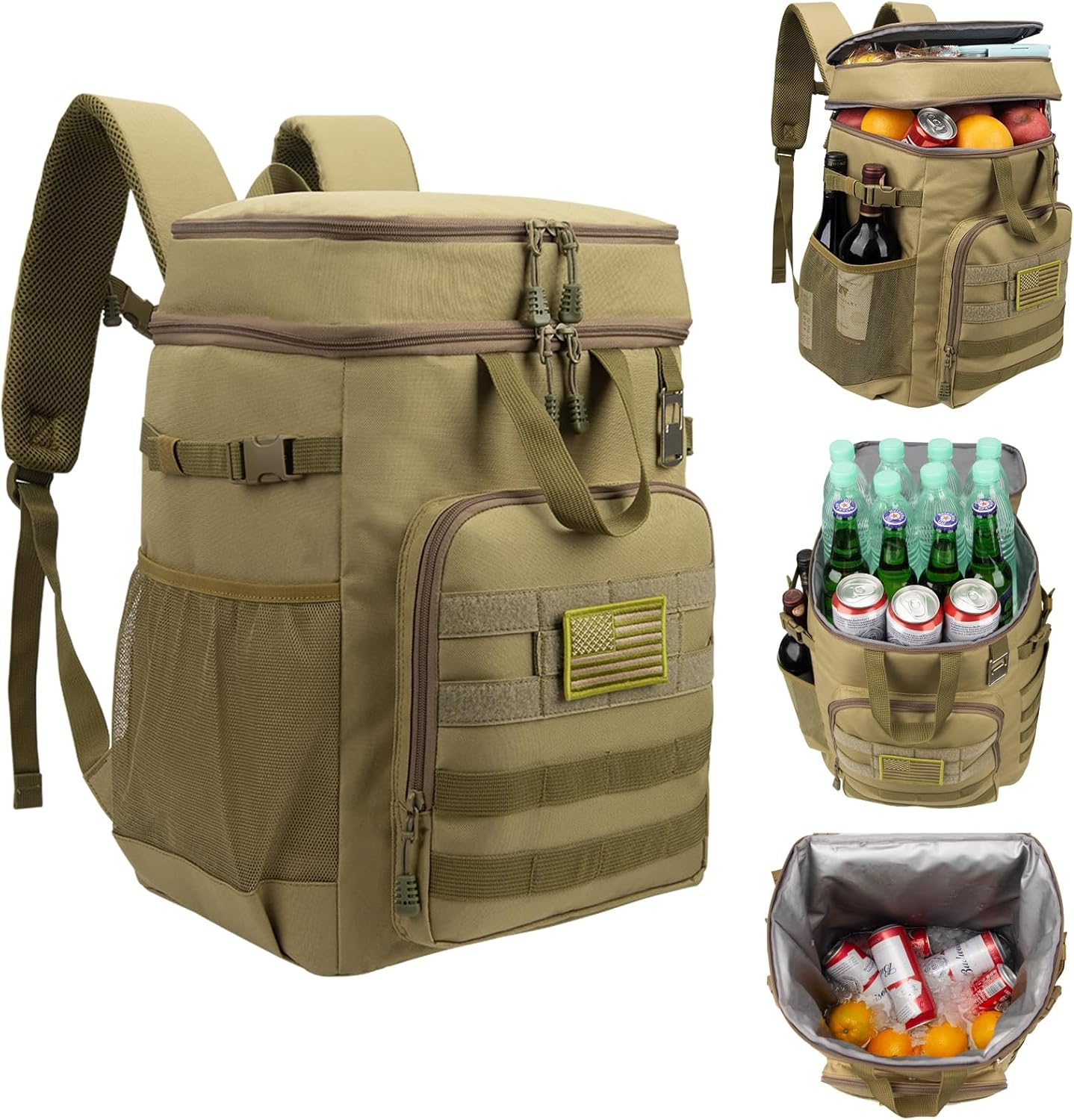 42L Tactical Cooler Backpack, 45/55 Cans Backpack Cooler Insulated Leak Proof, 2 Insulated Department Portable Soft Lunch Cooler Bag, Ice Chest Backpack for Hiking, Camping, Beach, Picnic image number 1