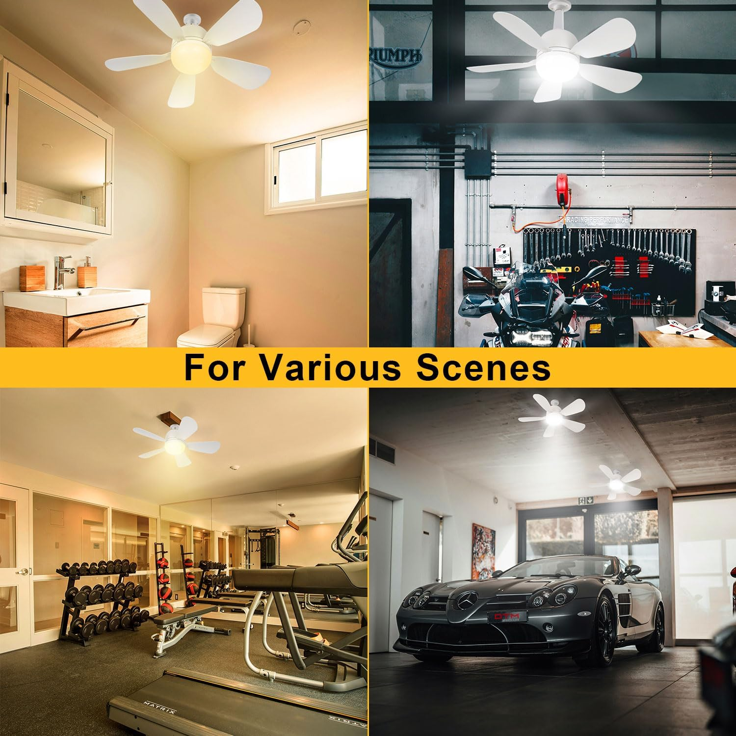 60CM Socket Fan Light with B22 Base Extension, Upgraded LED Light Socket Fan, Ceiling Fan with Lights and Remote for Bathroom, Kitchen, Bedroom, 2Pack image number 5