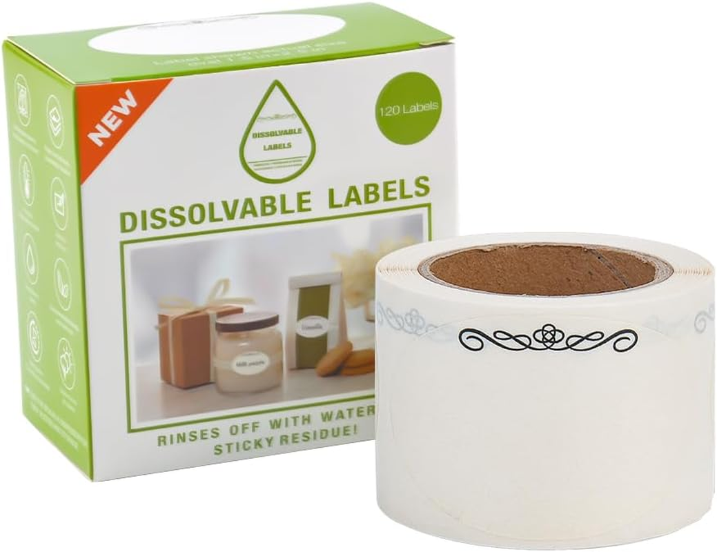 L LIKED 120 Pcs Dissolvable Food Label, 1 1/2" X 2 1/2" Canning Labels for Mason Jars,Canning Label Easy to Writing- Jar Labels Homemade Jam, Jelly, and More-1 Roll