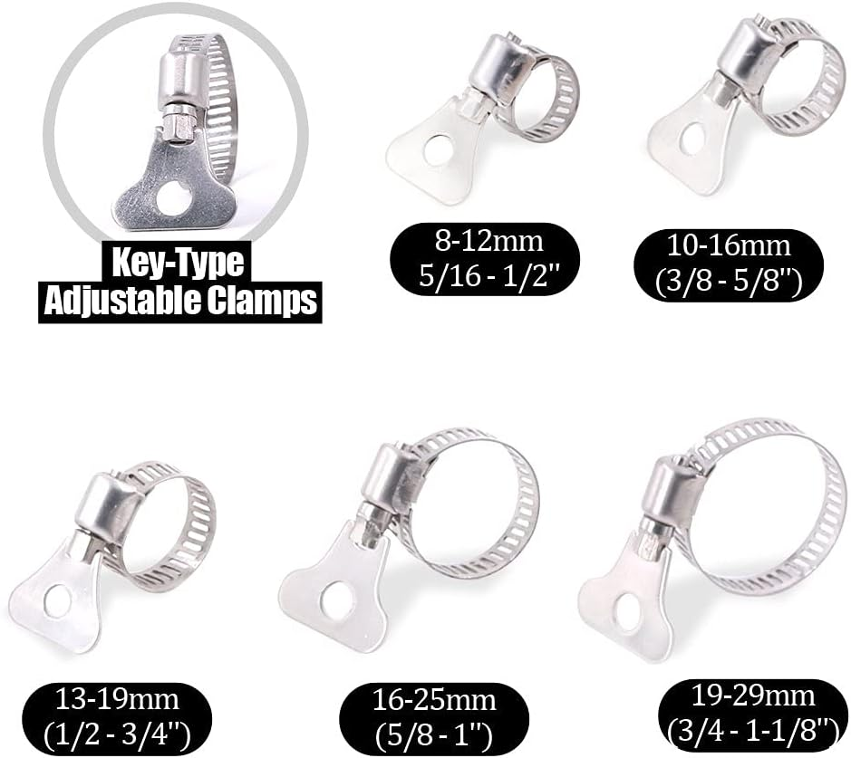 Hilitchi 40-Pcs 8-29Mm Clamping Range Butterfly Key-Type Adjustable Hose Pipe Worm Gear Clamps Assortment Kit, Clamps Ideal for Plumbing, Automotive - - 304 Stainless Steel image number 5