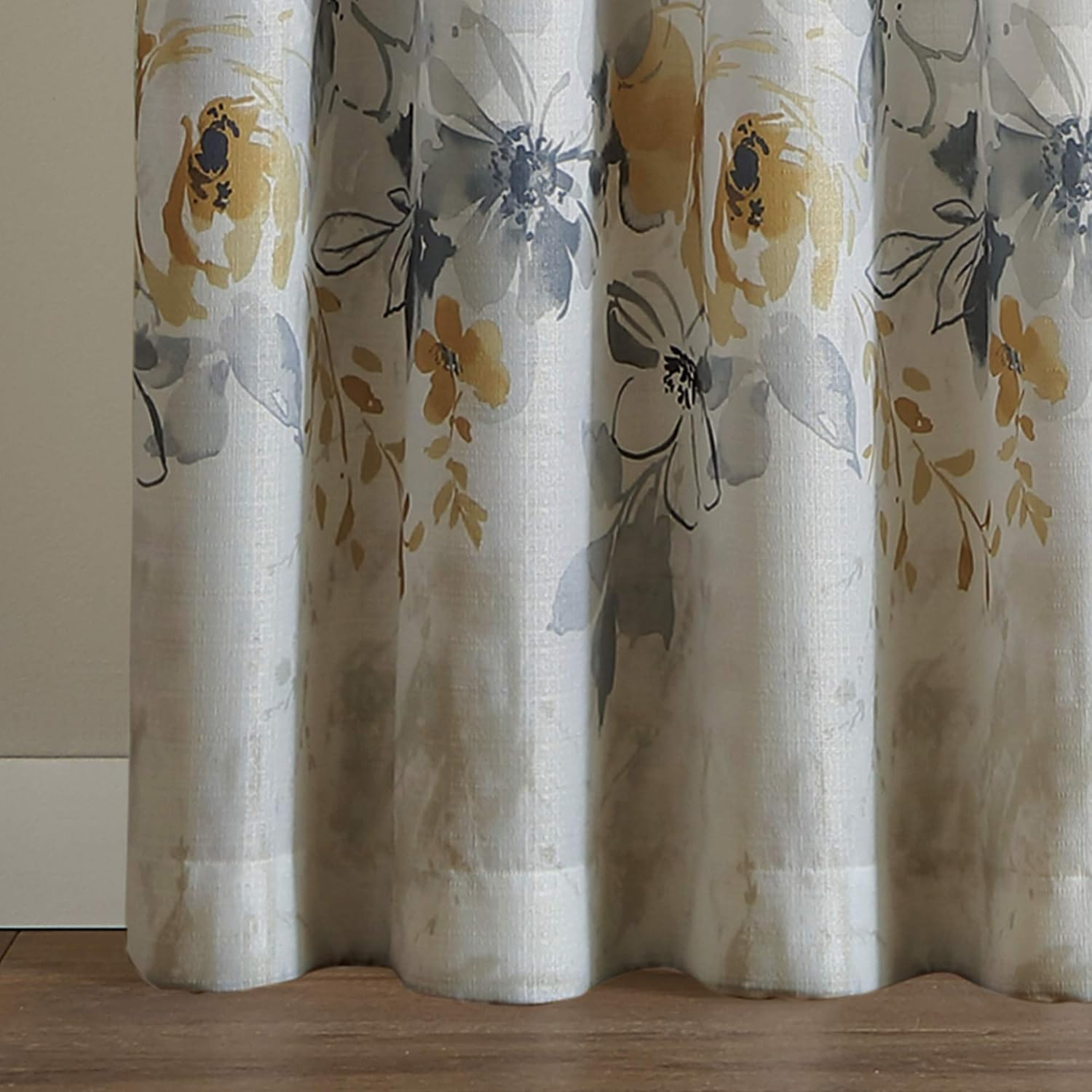 CHF Watercolor Floral Print Flip over Rod Pocket Single Curtain Panel, 95 In, Gold image number 5