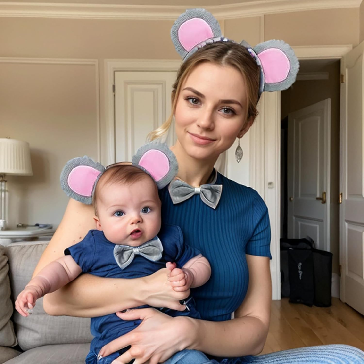 3 PCS Children'S Mouse Costume Set Includes Mouse Ears, Headband,Tail, Bow,Children'S Adult Animal Costume Accessories,Cosplay Party,Girl Role Playing Accessories Set (Mouse) image number 3