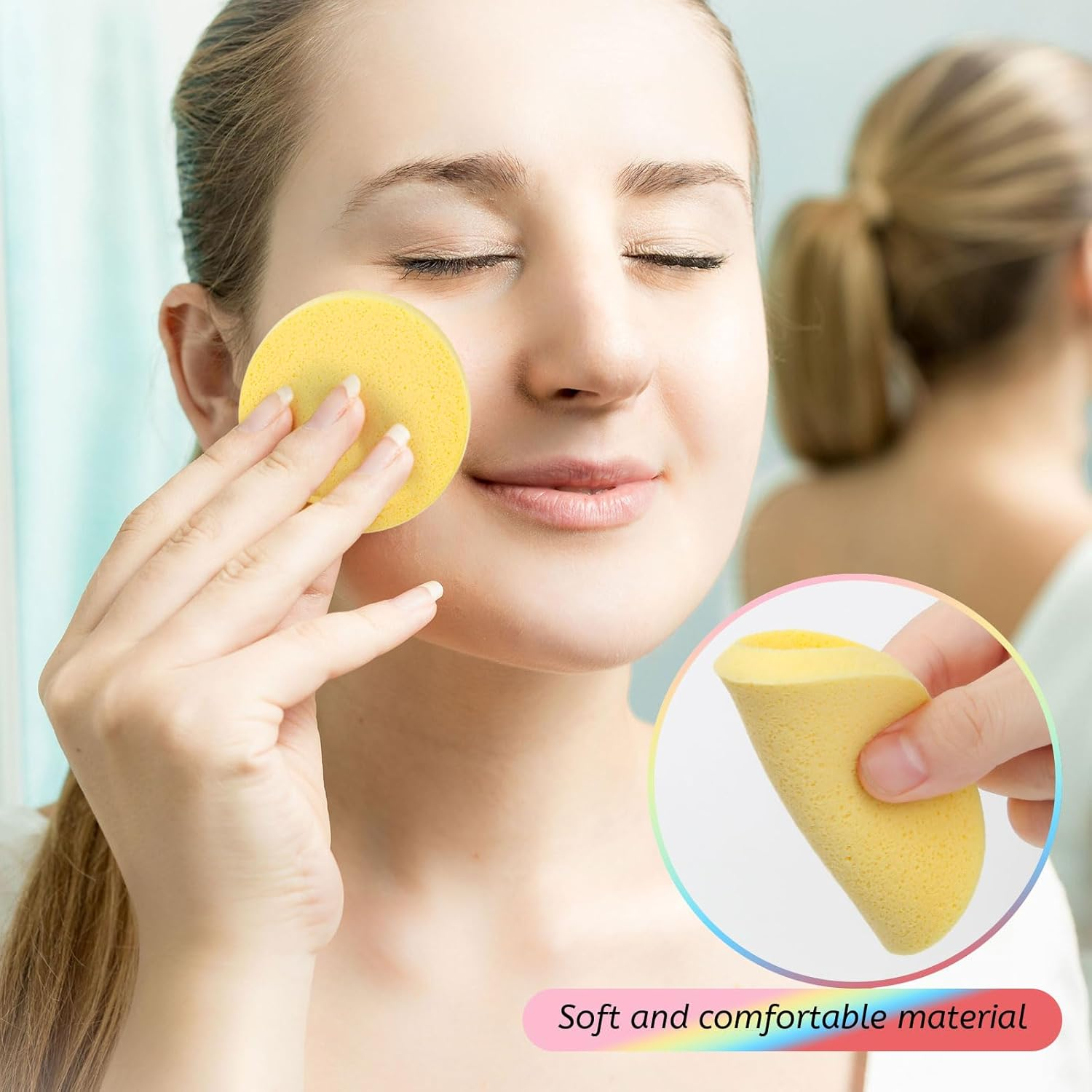 120 Pcs Facial Sponge Compressed, Luxiv Face Cleansing Sponge Estheticians Compressed Makeup Facial Sponge round Wash Face Sponges for Women Compress Exfoliating Removal Sponge (Pink+Yellow) image number 3