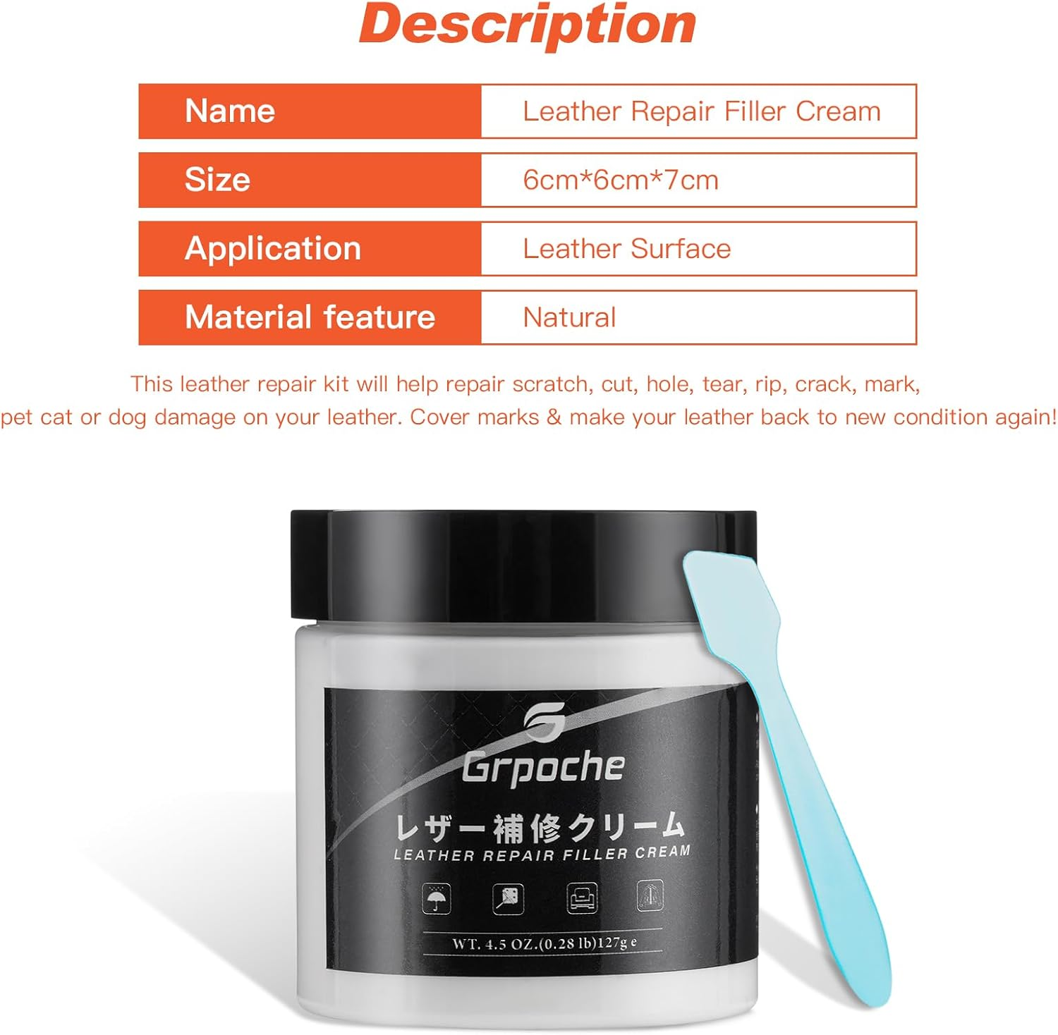 White Leather Repair Filler 3.38Oz Leather Repair Kit for Leather Restorer Scratch, Cracks, Scuffed（Only for Filling） image number 6