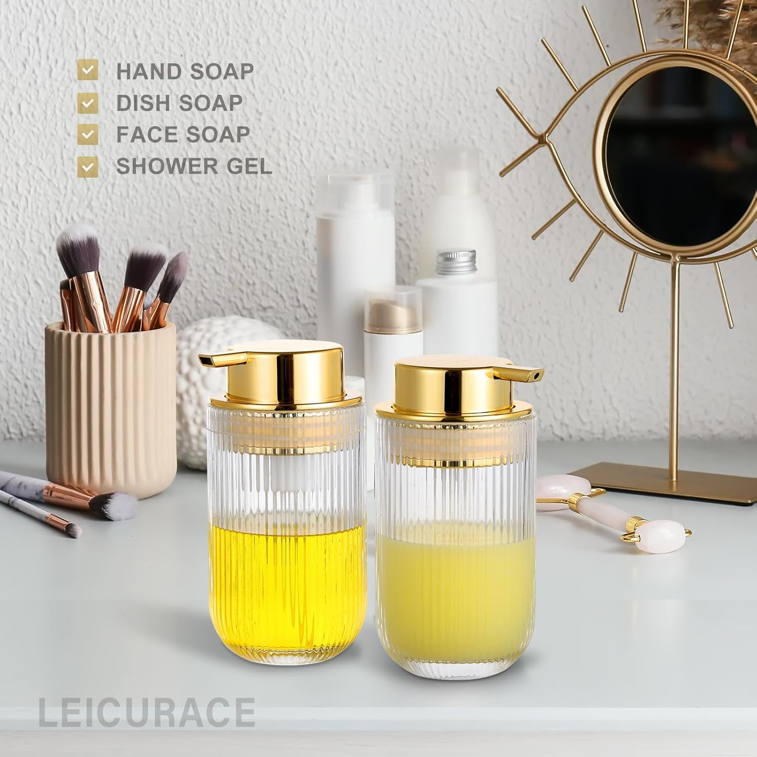 Glass Foaming Hand Soap Dispenser Foaming Soap Dispenser for Bathroom Decor Soap Dispenser with Pump（Foam Type/Gold） A030-002-AU image number 3