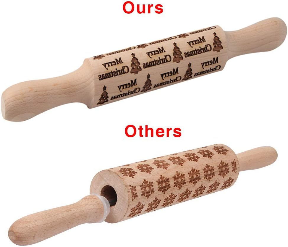 Dubom Christmas Wooden Rolling Pins - Engraved Embossing Rolling Pin with Christmas Deer Pattern for Baking Embossed Cookies,Rolling Pin Kitchen Tool (2 Pcs) image number 5