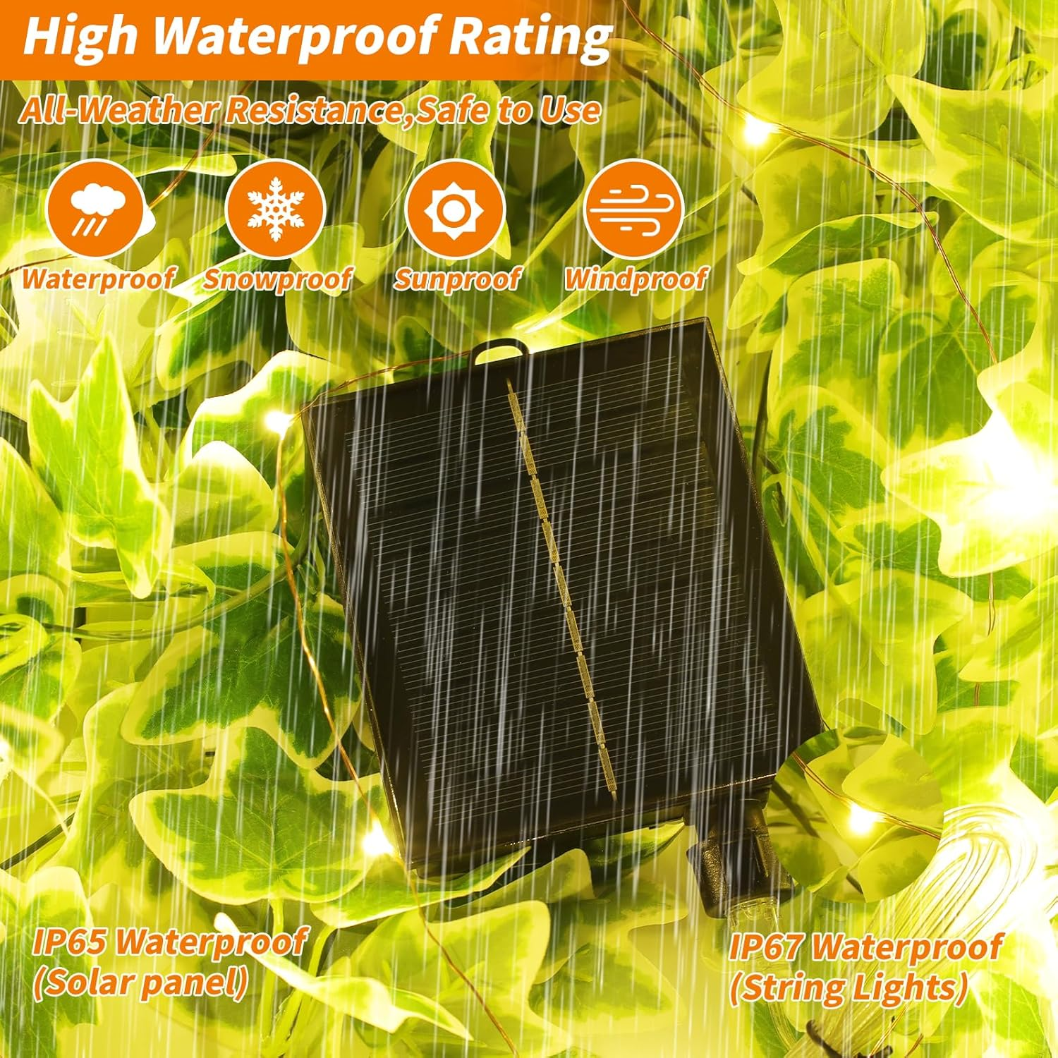 Solar Powered 20M 200LED Outdoor String Lights Waterproof IP65 with 8 Modes Warm White Fairy Light for Garden Patio Decoration Auto On/Off