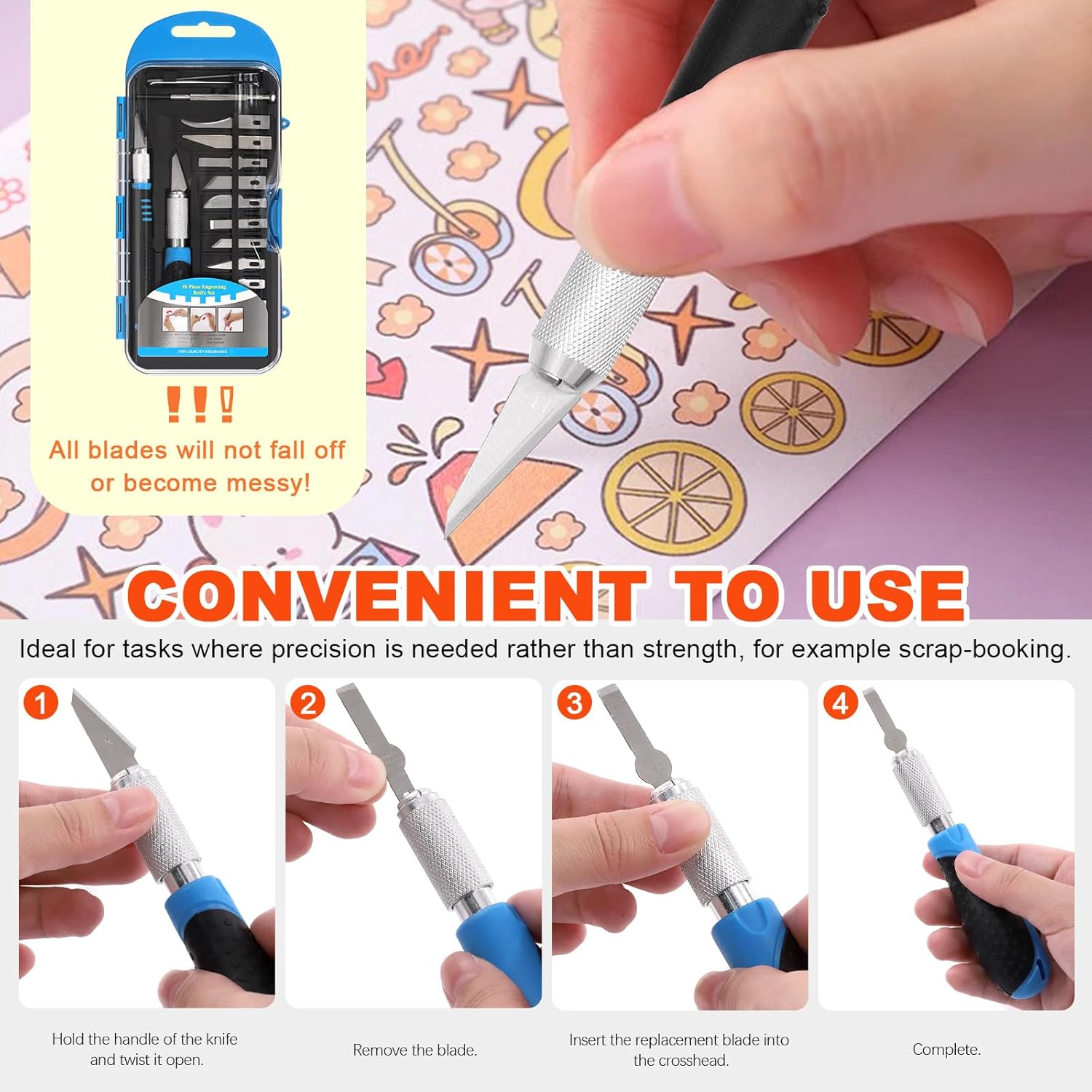 Tanstic 18Pcs Precision Craft Hobby Knife Set, Hobby Knife Blades with Craft Knife Handles for Scrapbooking, Modeling, Art Work, Wood & Leather Working