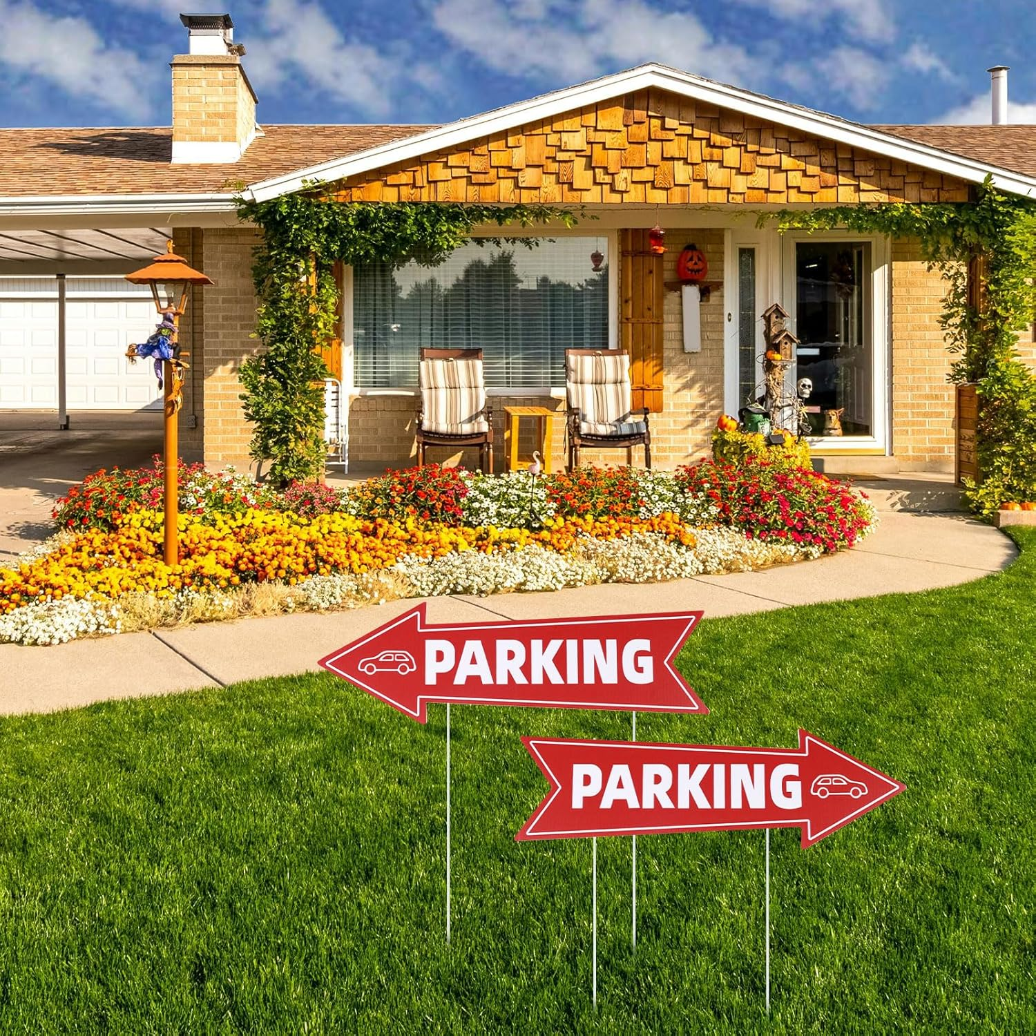 3Pcs Directional Parking Sign with Stake, 16X5In Event Parking Signs with Arrows Red & White Corrugated Plastic Parking Signage for Outdoor Yard Lawn image number 2