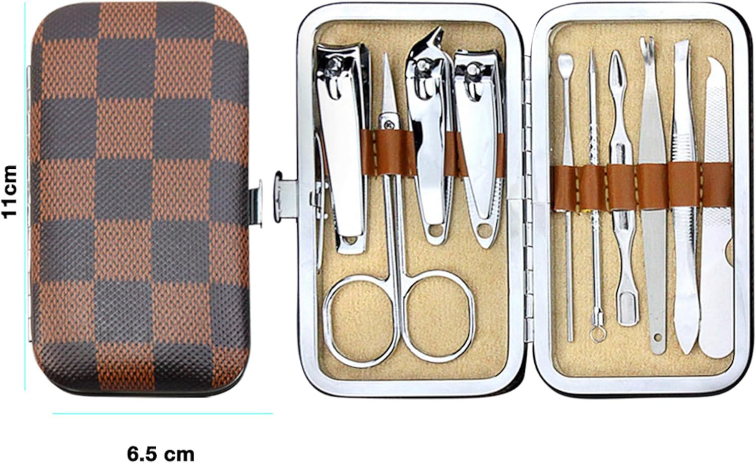 10Pcs Portable Nail Clipper Set Nail Scissors Grooming Kit Ear Spoon Tweezers Nail File Sharp Straight Curved Slant Cutting Blades Stainless Steel Pedicure Manicure Kit with Travel Case image number 4