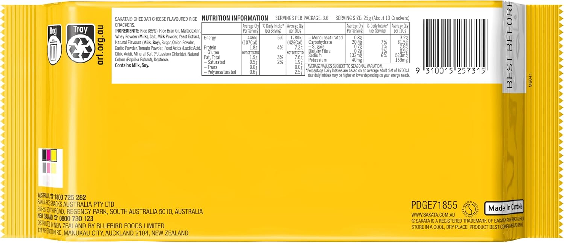 Sakata Cheddar Cheese Flavoured Rice Crackers 90 G image number 3