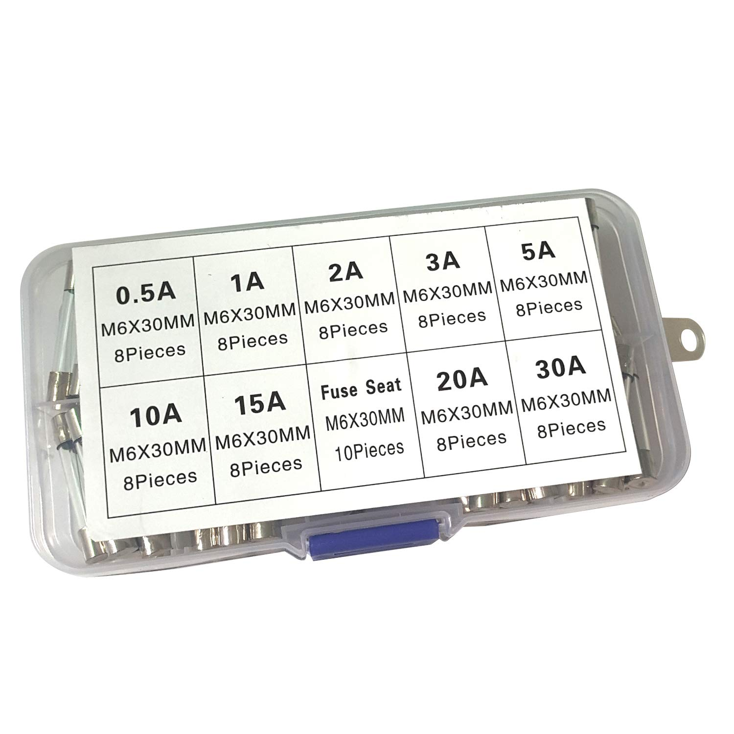 ALLNICE M6 X 30 Mm Glass Cartridge Fuse Quick Glow Tube Fuse Assortment Kit 0.5A 1A 2A 3A 5A 10A 15A 20A 30A, 72PCS and 10PCS Fuse Seat (Type 1: M6 X 30 Mm) image number 1
