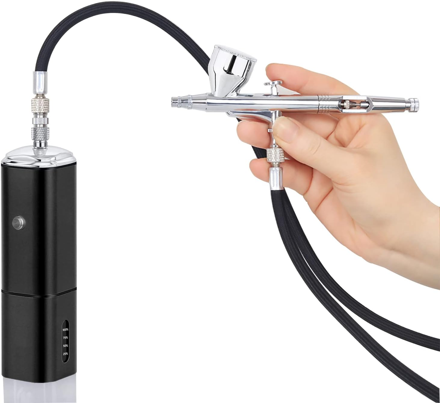 Cordless Portable Airbrush Kit with Compressor,Rechargeable and Replaceable Auto Stop Dual Action Air Brush Pen,Match Different Airbrush Guns for Barbers Model Painting Nail Art Craft Makeup image number 1