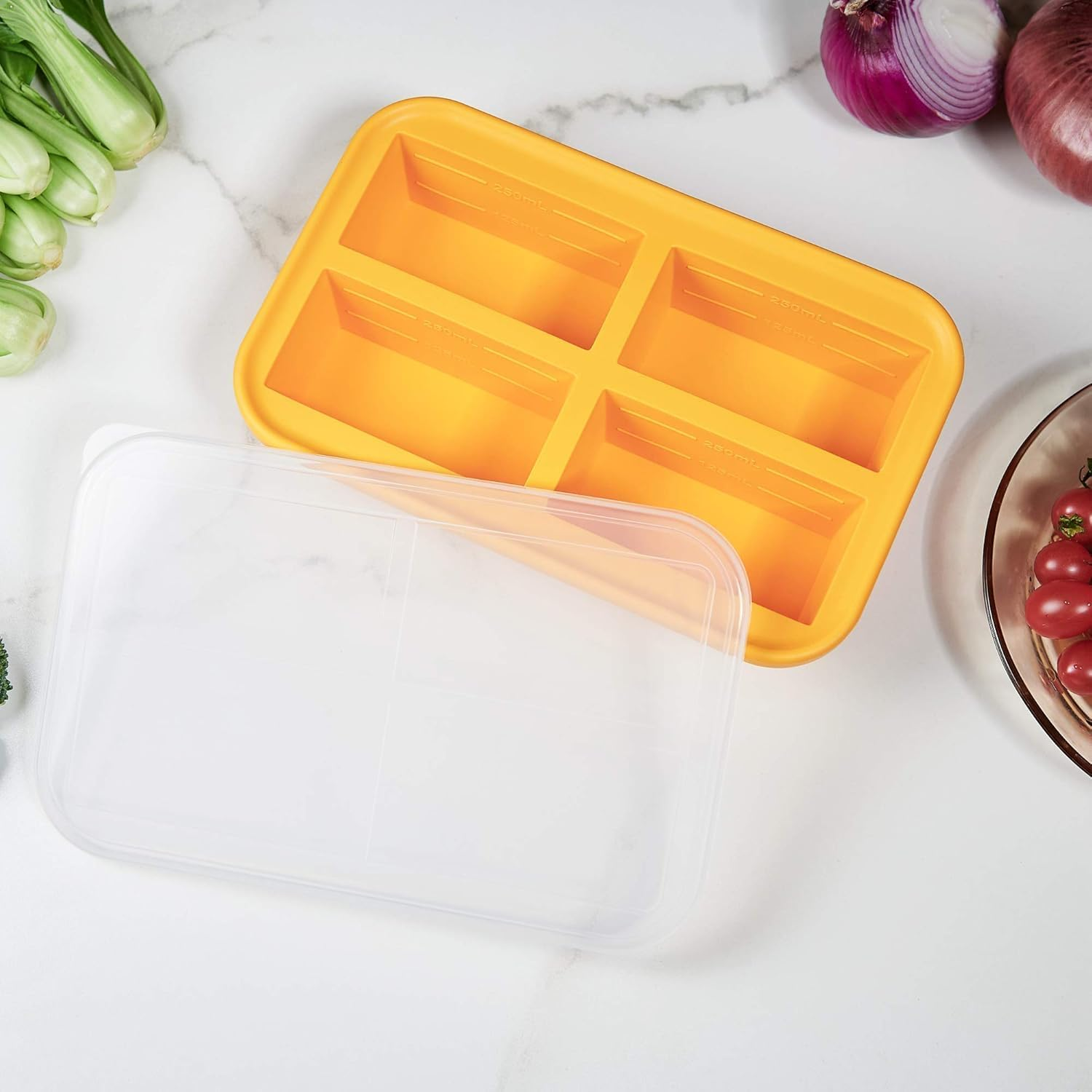 CIVPOWER 1-Cup Extra Large Silicone Freezing Tray with Lid,Silicone Soup Freezer Molds, Freezer Container,Freeze & Store Soup, Broth, Sauce, Leftovers - Makes 4 Perfect 1 Cup Portions (2) image number 4