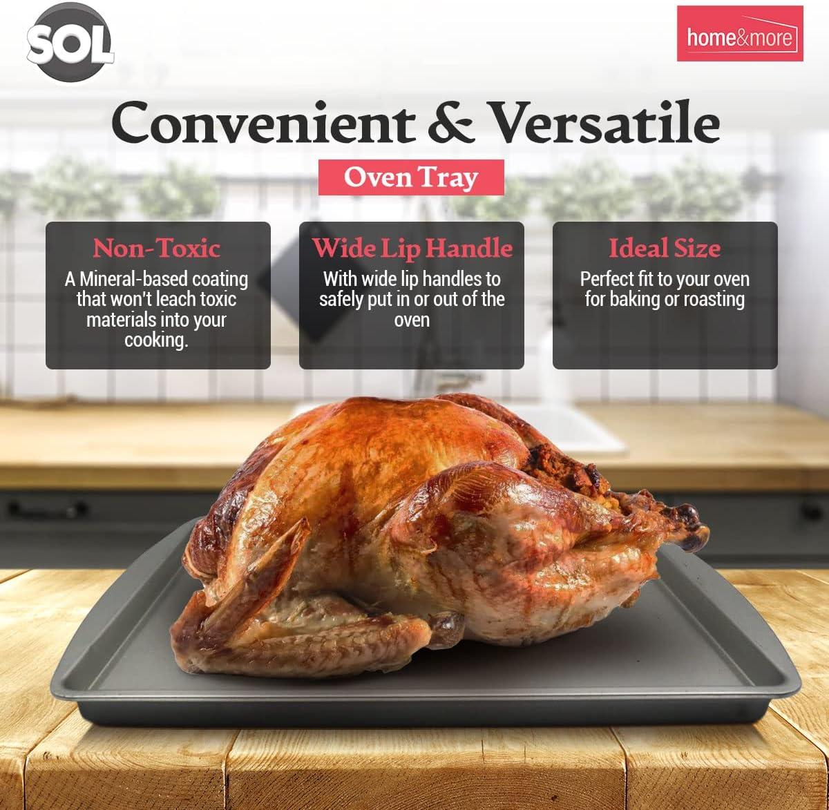 SOL 2Pk Everyday Large Oven Trays Set 38 X 25Cm | Durable Flat Stainless Steel Baking Trays for Oven | Baking Sheets Pan Cooking Trays for Oven | Bakeware Tins and Trays | Baking Tins image number 6