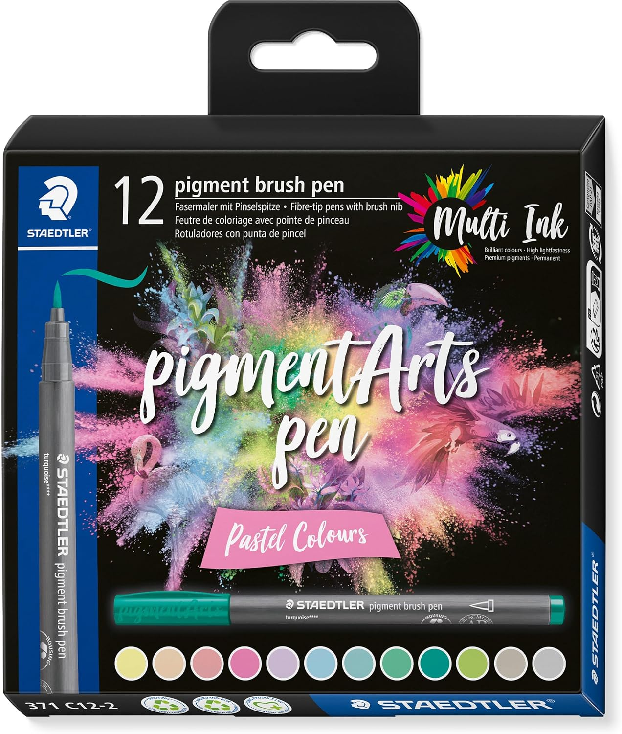 STAEDTLER 371 C12-2 Pigment Arts Brush Pen - Assorted Pastel Colours (Pack of 12) image number 3