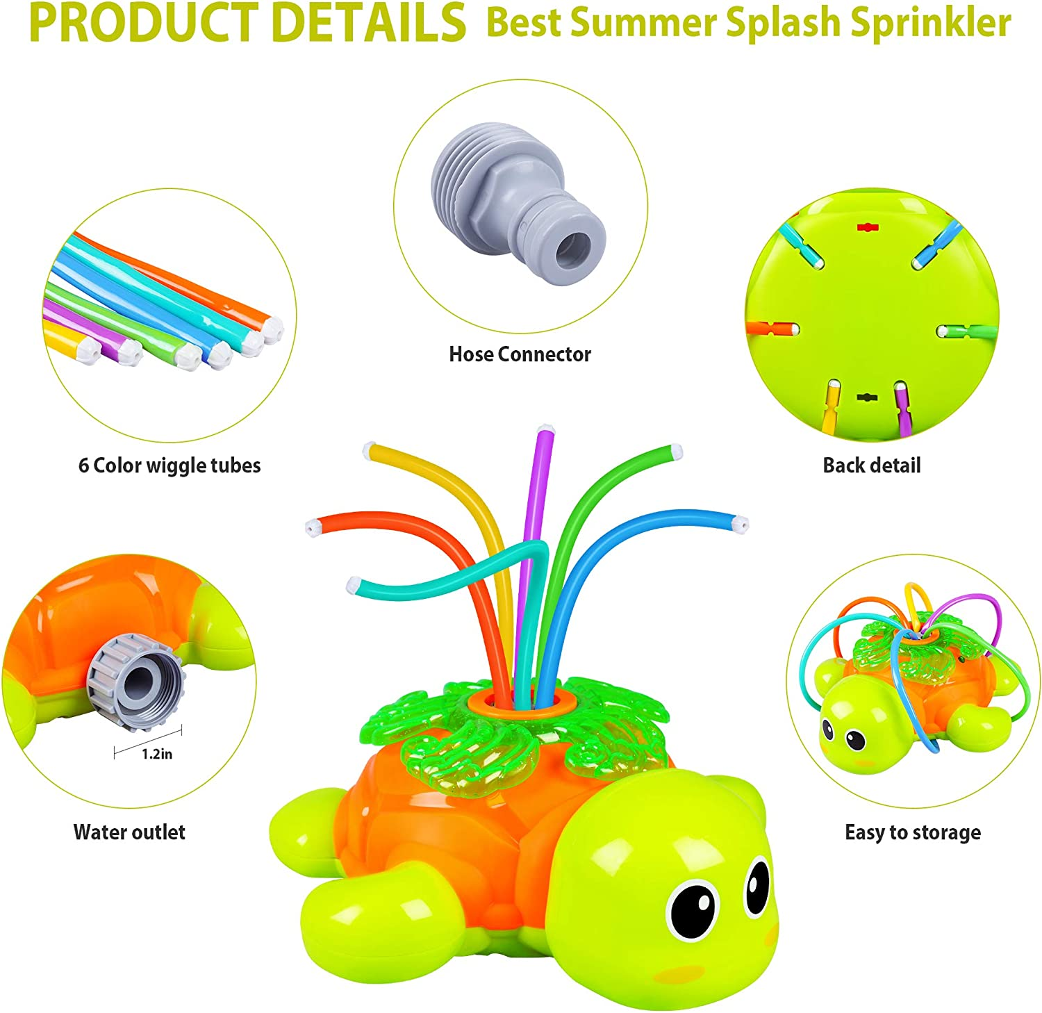 Outdoor Sprinkler for Kids - Backyard Rotating Turtle Sprinkler with Swing Tube - Splashing Toy for Summer - outside Garden Lawn Water Toys Gifts for 3 4 5 6 Boys and Girls