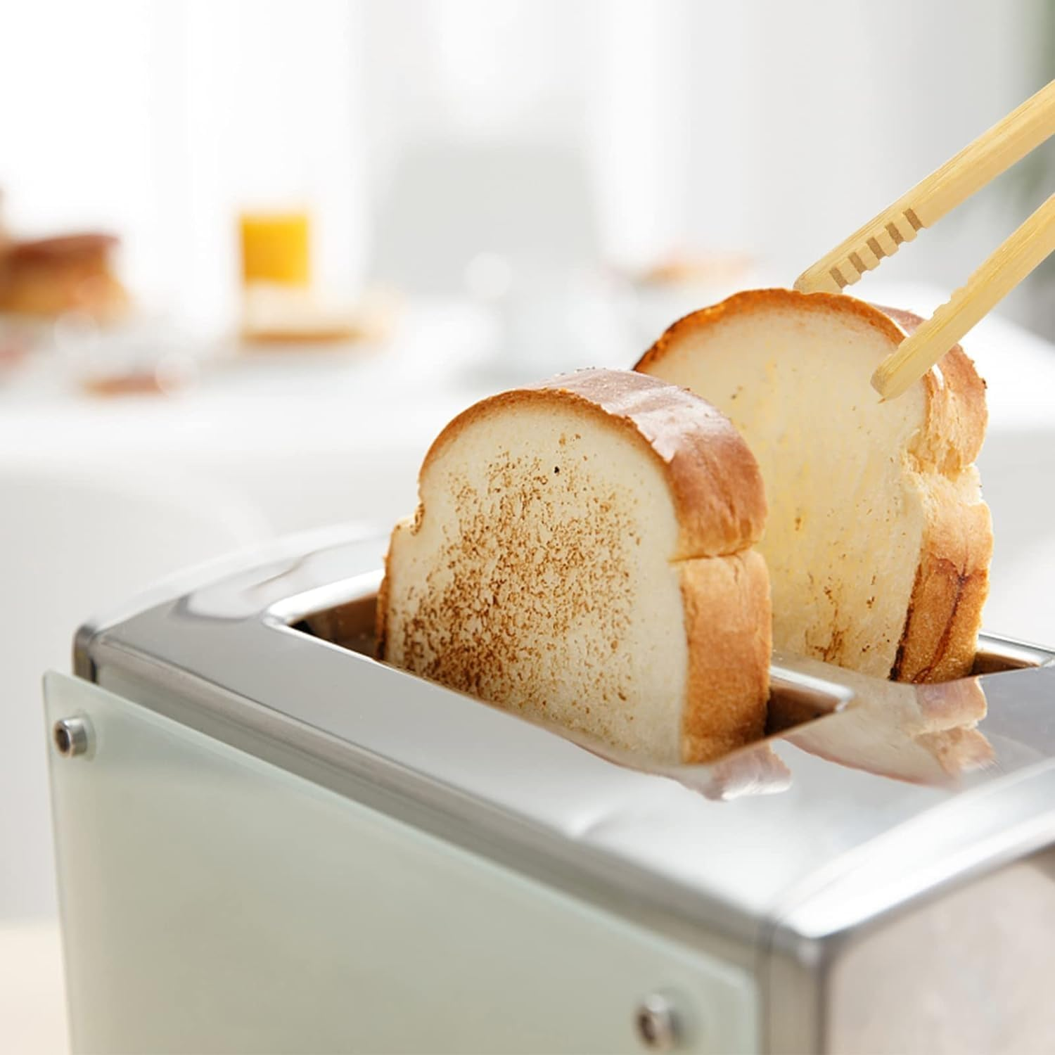 4 Pieces Natural Bamboo Toast Tongs, Reusable Eco-Friendly Toast Tongs with Anti-Slip Design,For Toaster,Fruits, Bread & Pickles, Kitchen Utensil, Salad, Pasta, Grilling, BBQ image number 2