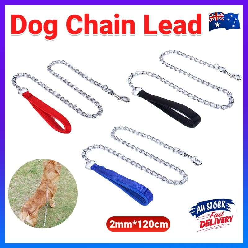 120CM Heavy Duty Pet Dog Puppy Metal Chain Lead, Soft Padded Handle Leash, Durable Stainless Steel - Black image number 7