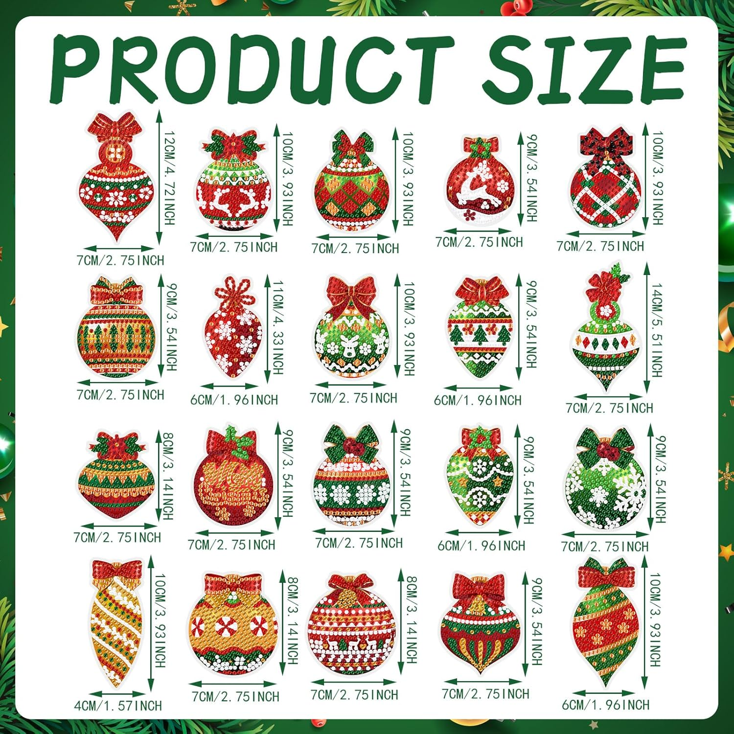 Tondiamo 20 Pcs Christmas Diamond Painting Keychain Kits 5D DIY Diamond Art Pendants Double Sided Hanging Key Chains for Christmas Party Decoration Diy(Balls Style) - Balls Style image number 3