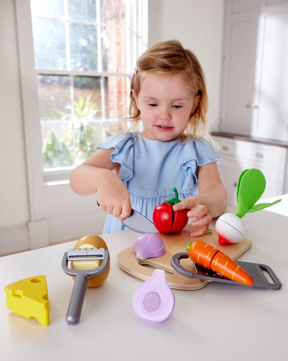 Hape Cooking Essentials Playset &ndash; Wooden Toy Kitchen Accessories for Kids, Pretend Play Food Prep Set with Chopping & Peeling, Role Play Cooking Toy for Toddlers & Children image number 1