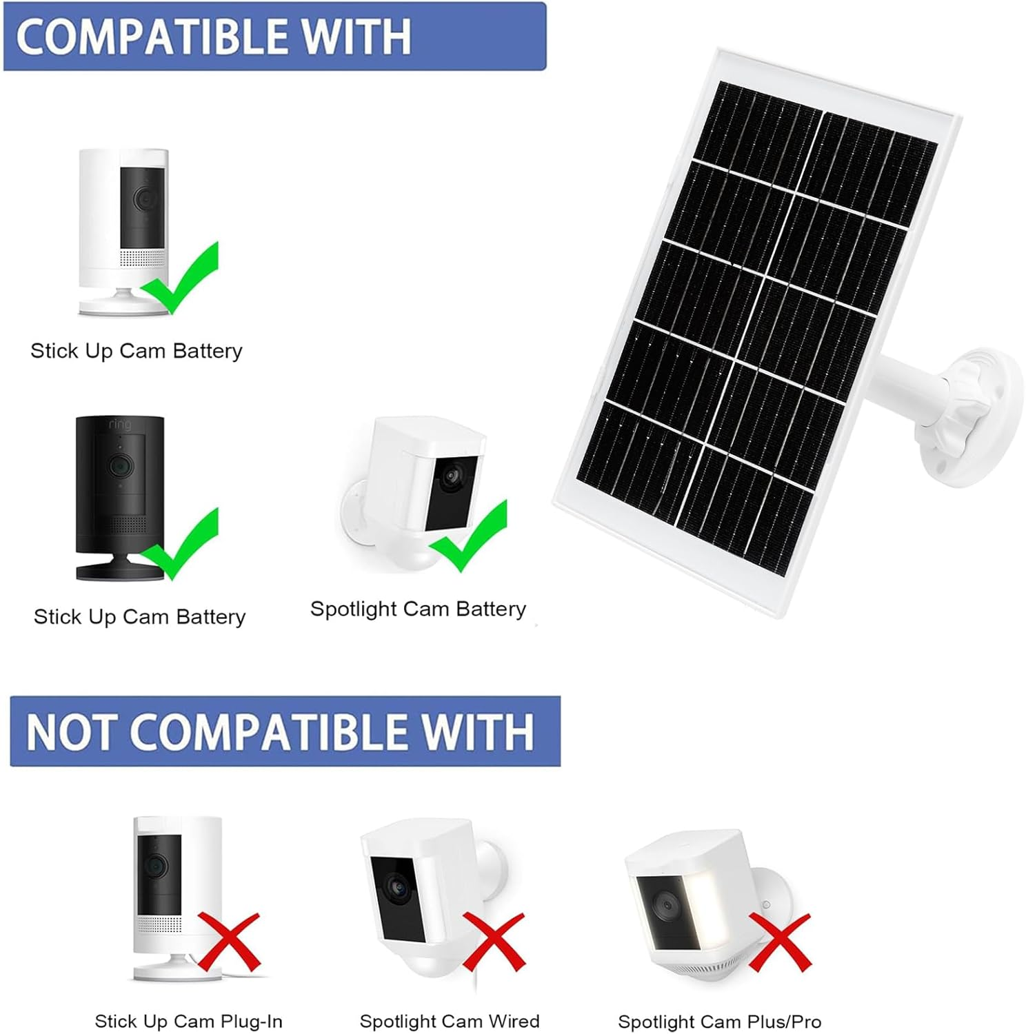 9W Solar Panel for Eufy and Ring Cameras Compatible with Eufy E,2C/2C Pro,2/2Pro,E20/E40,Solo,Solocam Spotlight Includes Micro USB & USB-C & Dc3.5Mm Ports -9.8 Ft Charging Cable image number 6