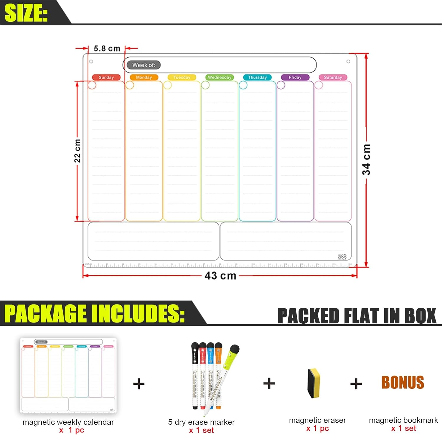 Magnetic Calendar for Refrigerator. Horizontal Weekly Dry Erase Fridge Calendar Whiteboard Meal Planner Menu Board - Thickened Magnet. with Upgraded Fine Tip Marker & Eraser & Holes for Wall Hanging image number 2