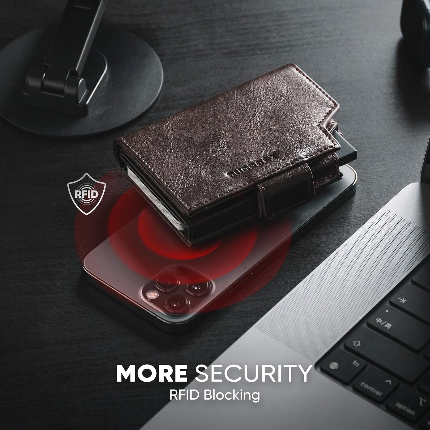 DUGRAFT Card Holder Wallet with Coin Pocket Magnetic Closure RFID Blocking Pop up Cards with ID Window & Money Organizers (Dark Brown) image number 2