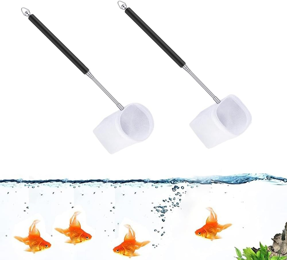 2Pcs Small Telescopic Shrimp Net for Aquarium & Fish Tank, Mini Telescopic Fish Net for Small Fish, Shrimp, Insect - Square & round Net Set, Easy to Use & Store