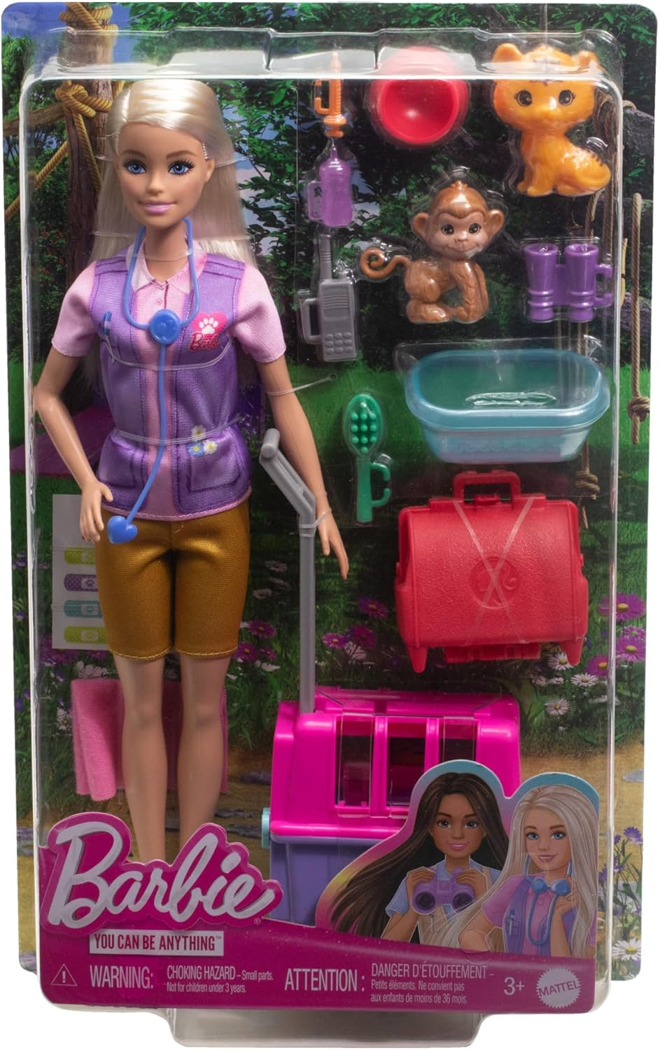 Barbie Careers Doll & Accessories, Animal Rescue & Recovery Playset with Blonde Doll, Baby Monkey & Tiger Figures, Carrier & More image number 3