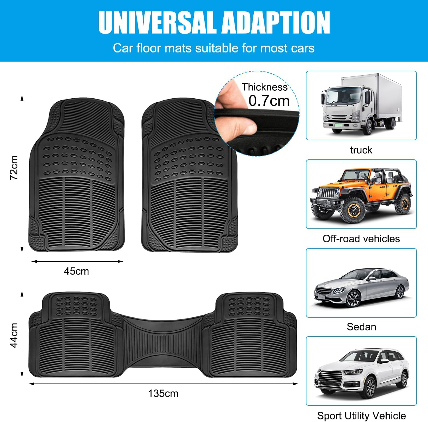 Car Floor Mats, 3-Piece All-Weather Protection Heavy Duty Rubber Floor Mats for Cars, Suvs, and Trucks, Universal Floor Liner Car Accessories, All Weather Protection Universal Fit image number 2