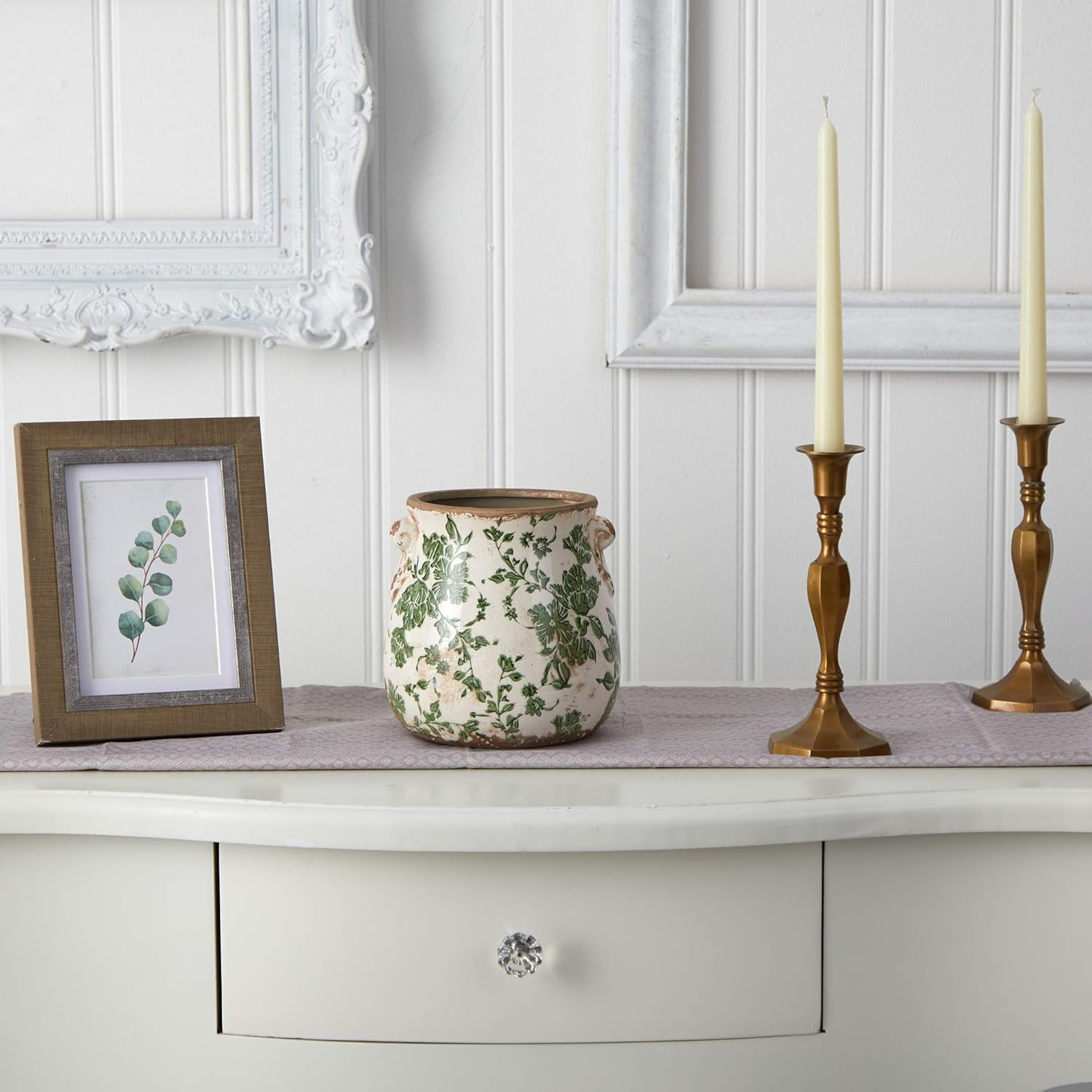 6.5In. Tuscan Ceramic Green Scroll Planter image number 2