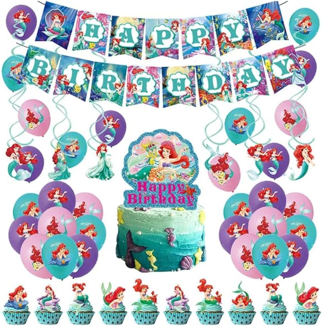 Party Supplies Mermaid Cake Topper Mermaid Birthday Decorations Mermaid Balloons Mermaid Birthday Cake Decorations Mermaid Birthday Banner Mermaid Party Decorations Mermaid Hanging Swirls Ornaments