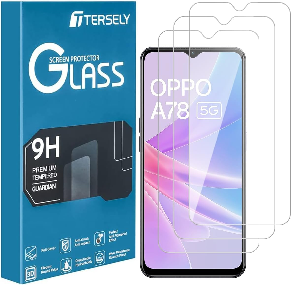 [3-Pack] T Tersely Tempered Glass Screen Protector for OPPO A78 5G, Case Friendly, Ultra-Clear, Shatterproof, Anti-Scratch Film for Enhanced Protection image number 2