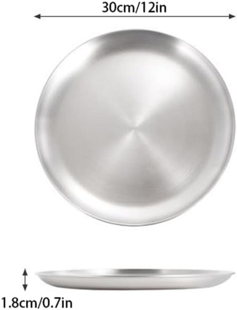 4 Pcs Pizza Tray, 12 Inch Pizza Baking Pan,Stainless Steel Korean BBQ Plate, Grill round Plate, Single-Layer Thickened Brushed Flat Bottom Plate for Fruits, Multi-Functional and Easy to Clean image number 4