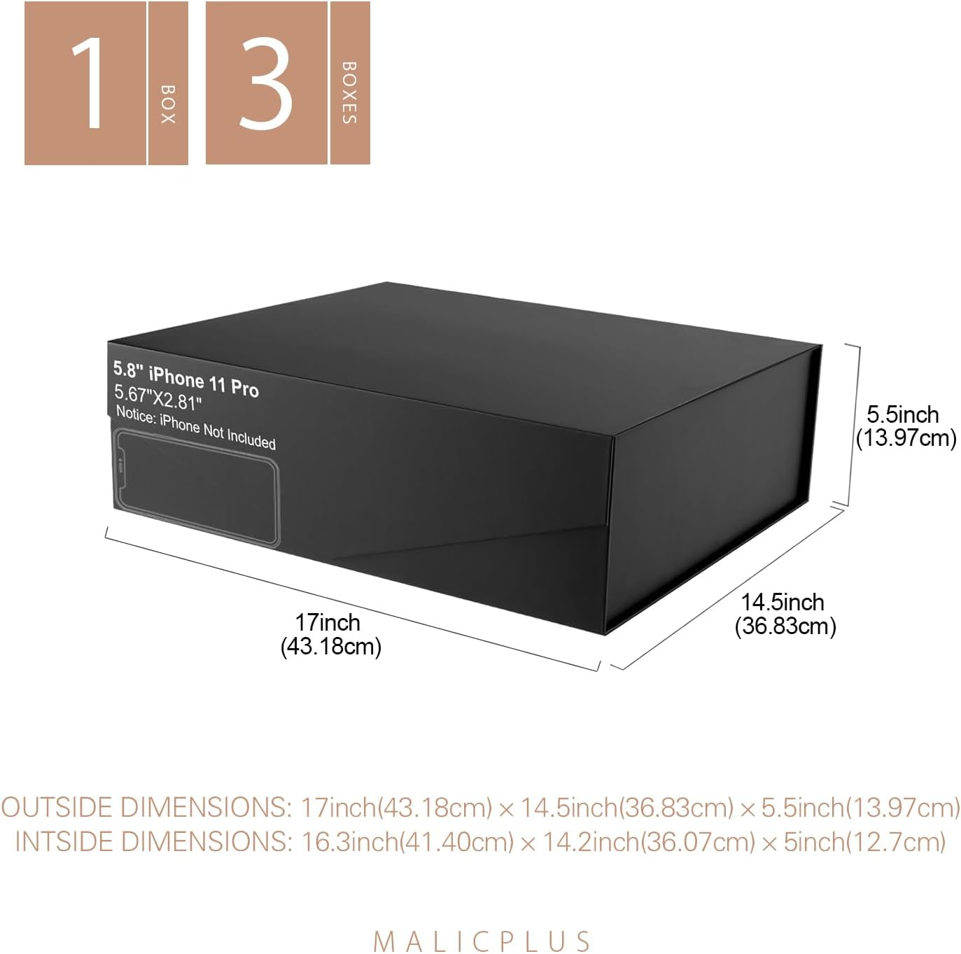 MALICPLUS Extra Large Gift Box 41.4X36X12.7 CM, Extra Large Gift Box with Lid, Gift Box for Clothes and Large Gifts (Matte Black with Grain Texture) image number 1