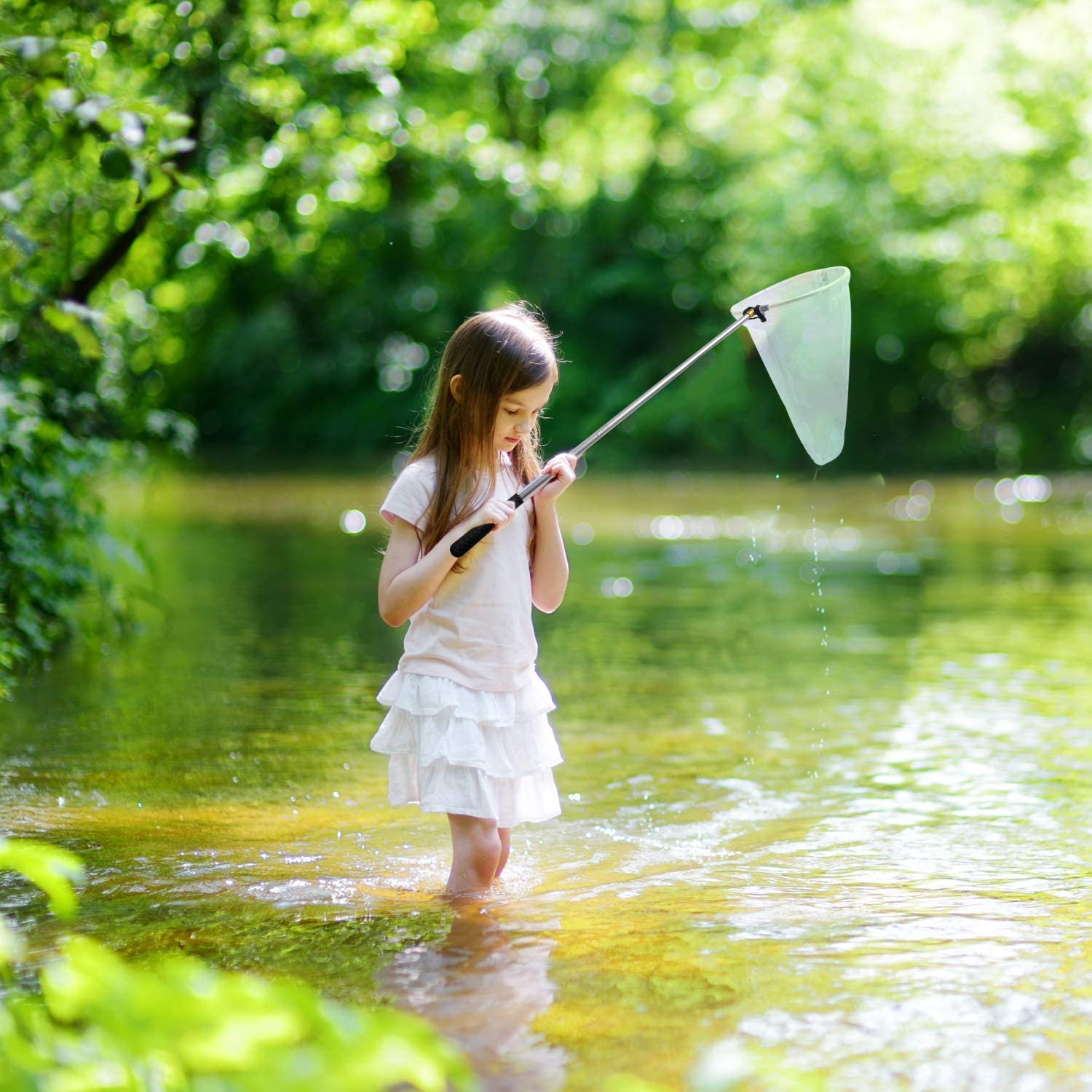 Elcoho Telescopic Butterfly Nets Stainless Steel Kids Bug Net Outdoor Tools Insects Fishing Net with Storage Bag Extendable from 15 Inches to 59 Inches White image number 3