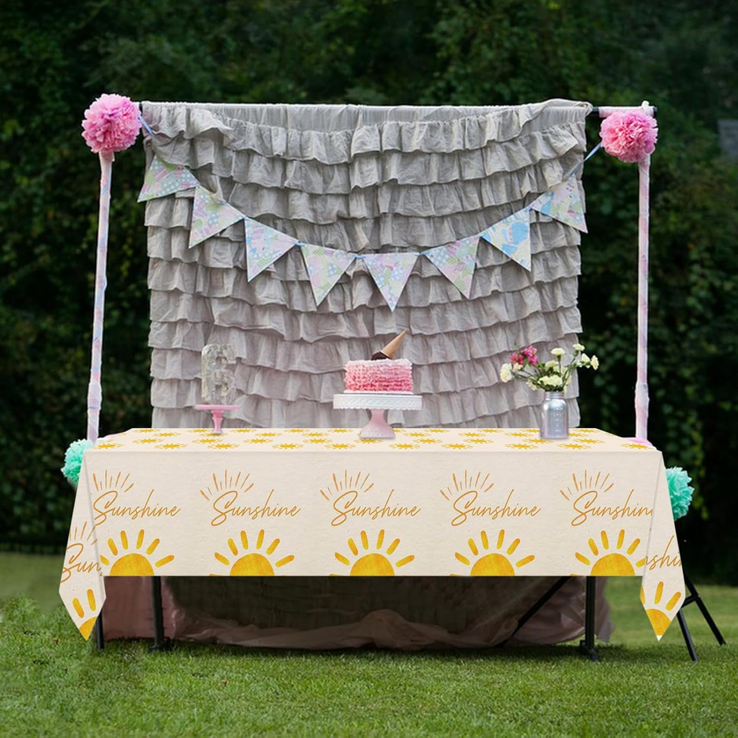 2 Pack Sunshine Tablecloth Boho Sun Birthday Party Table Covers Hippie First Trip around the Sun Decorations 51.2"X86.6" image number 6