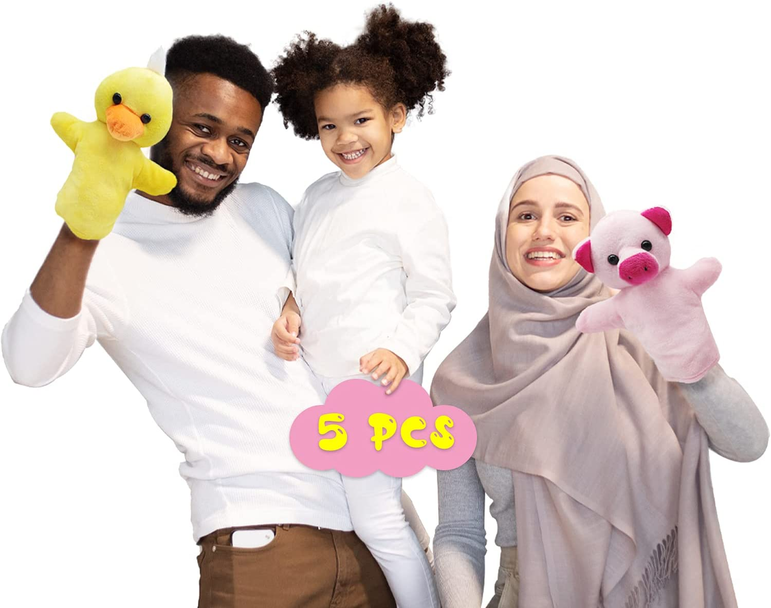 Yolococa Hand Puppets Animal Hand Party Toy for Kids, Soft Plush Puppet, 5 Pack