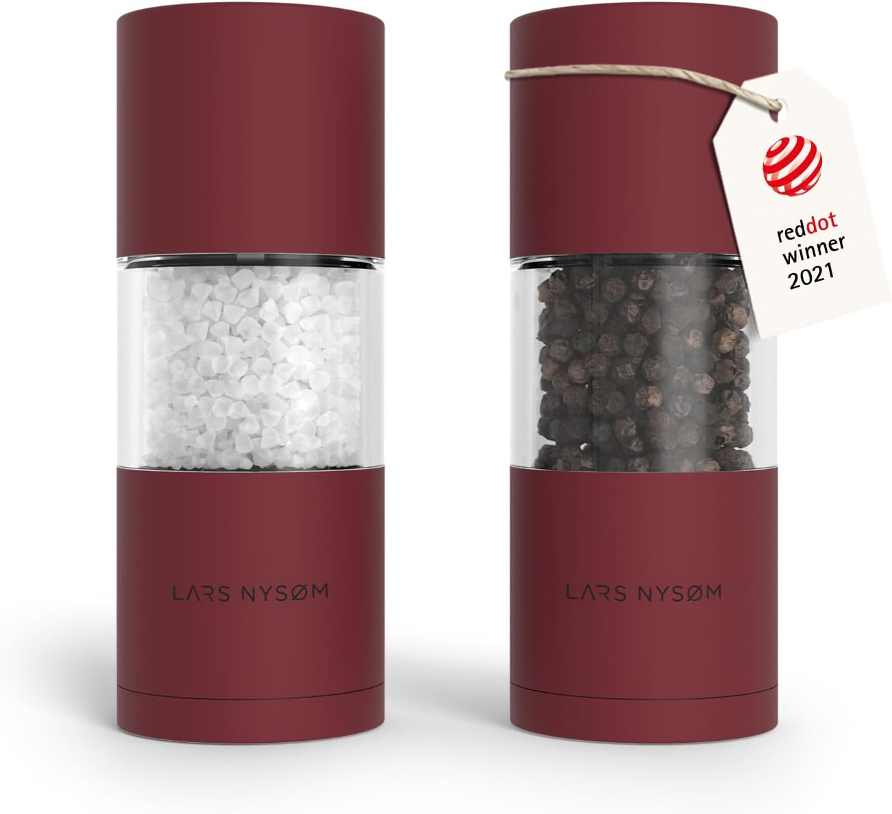 LARS NYS&Oslash;M Salt and Pepper Grinder Set, Manual Salt and Pepper Mills with Adjustable Ceramic Grinder, Design Spice Shaker Set (Carbon Black)