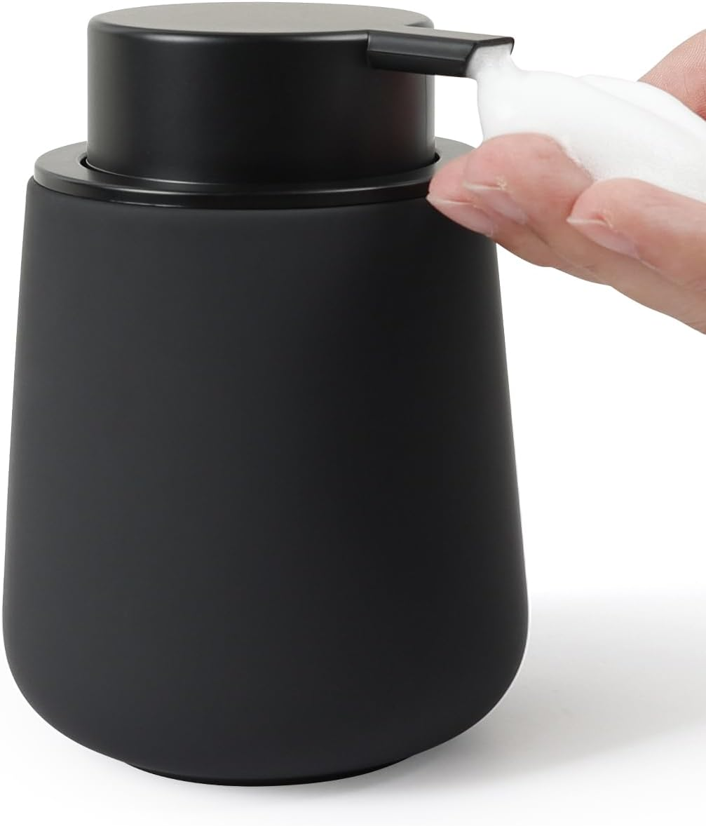 Foaming Soap Dispenser, 320Ml Ceramic Soap Dispenser Foam Dish Soap Dispenser for Bathroom Kitchen, Modern Marble Refillable Hand Soap Dispenser