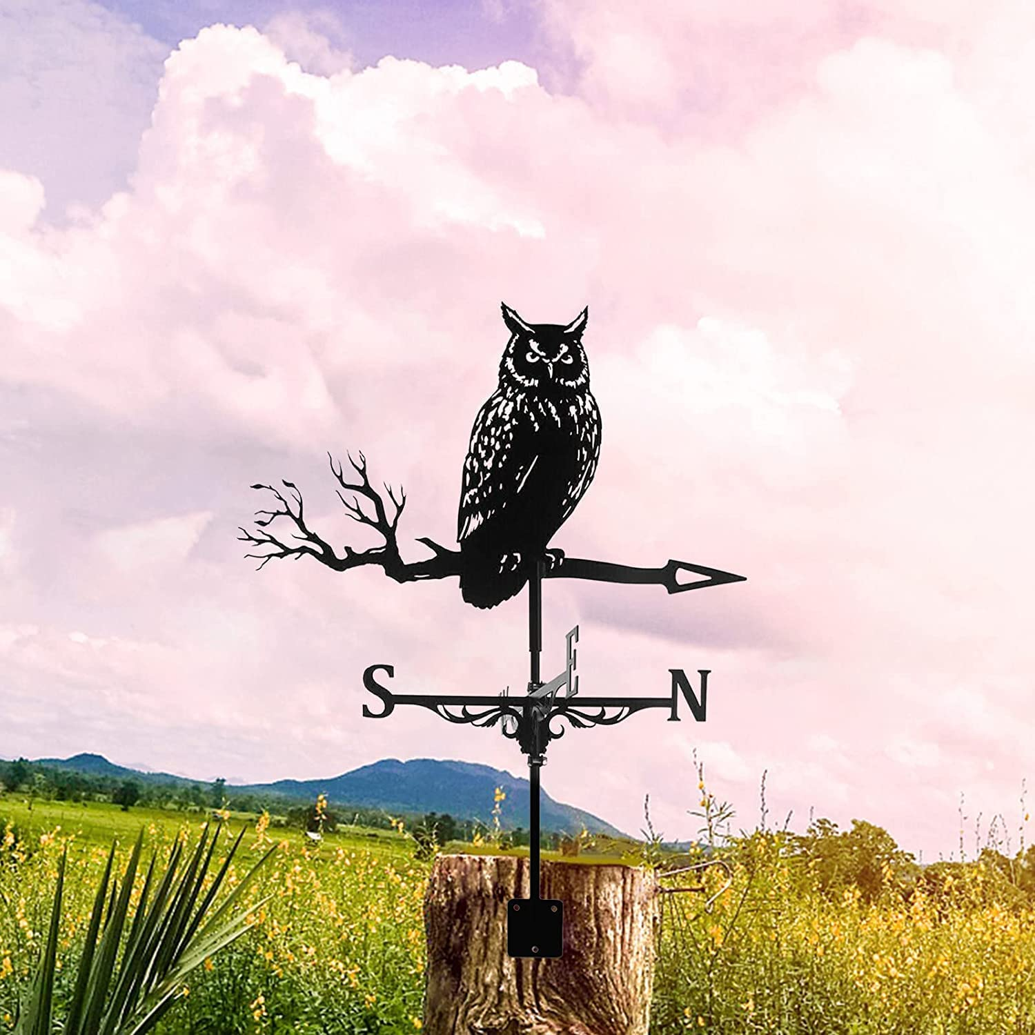 3D Animal Metal Weather Vane, Wind Direction Indicator, Garden Patio Roof Decoration (Owl) image number 2