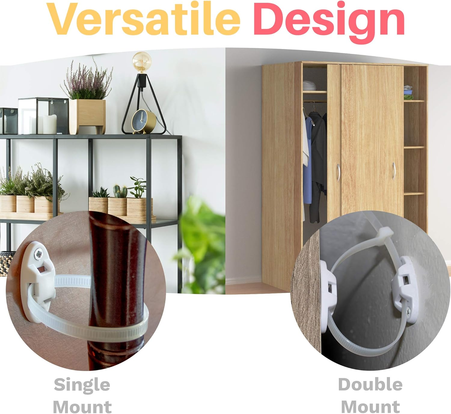 12-Pack Heavy-Duty Anti-Tip Furniture Straps - Inaya - Home Furniture Wall Anchors for Baby Proofing Dressers, Cabinets, Closets, Bookshelves and Tvs - Child Safety Earthquake Secure Mount Anchors image number 5