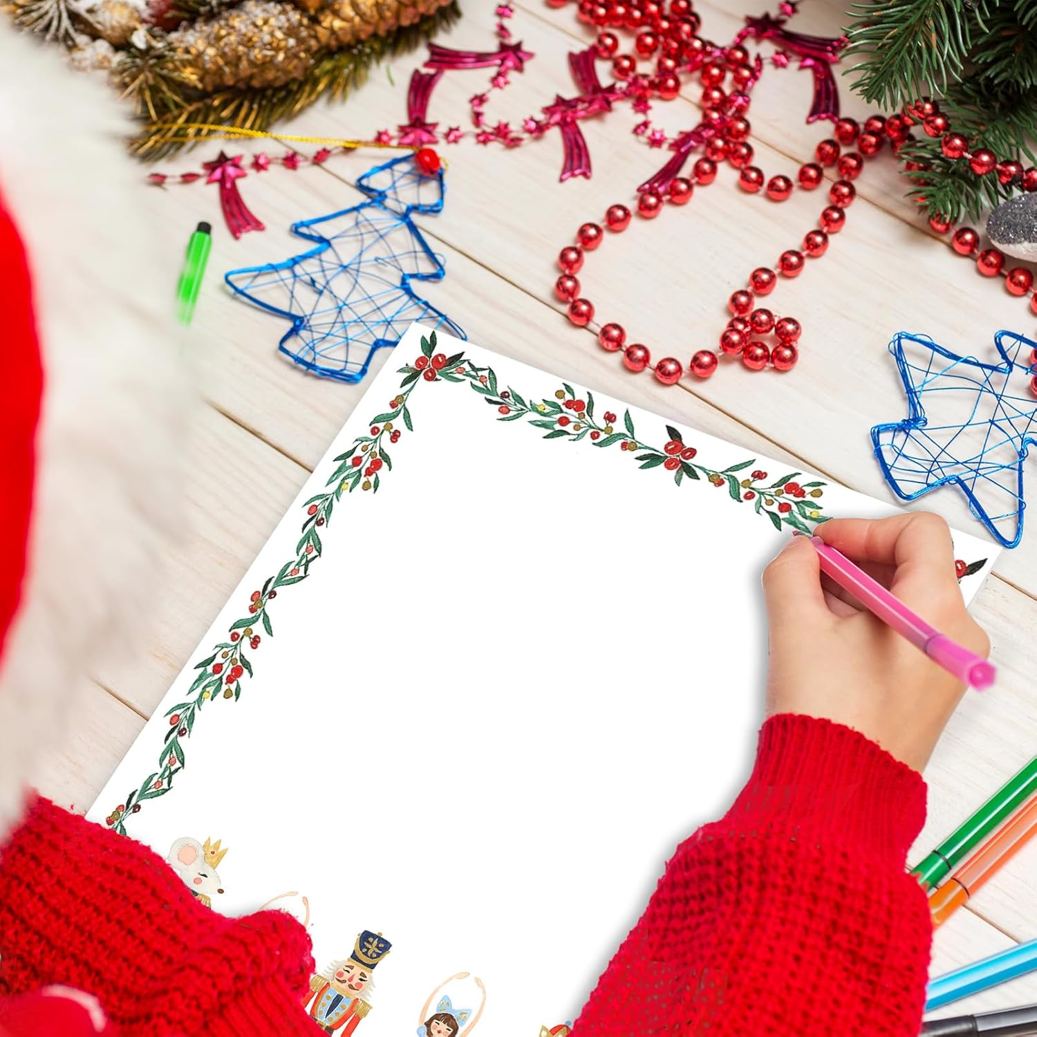 Anydesign 80Pcs Christmas Stationery Letterhead Paper Nutcracker Border Writing Paper Cartoon Floral Greeting Letter Paper for Xmas Greeting Cards Invitation Office School Printing, 8.5 X 11 Inch image number 3