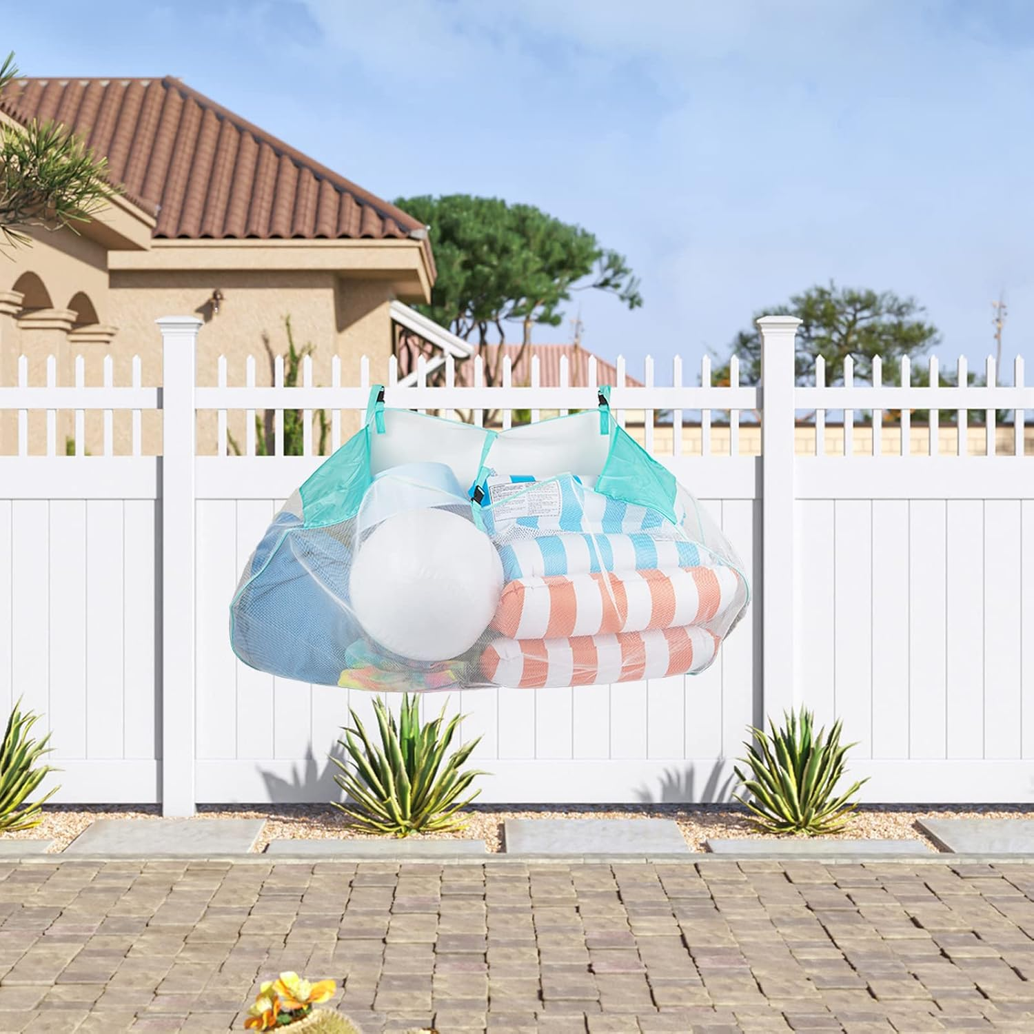 Pool Floats Storage Bag, Foldable Swimming Pool Hanging Mesh Organizer for Balls,Floats,Water Inflatable Toys and Other Pool Accessories - Black image number 6